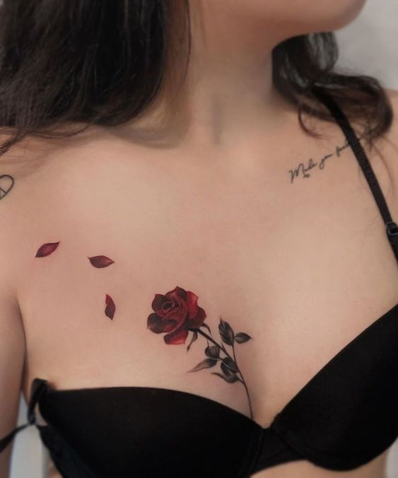 flower chest tattoos for women